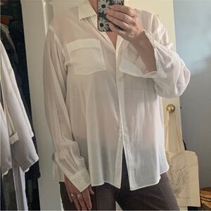 Lightweight fine woven cotton White Button-Up Blouse
